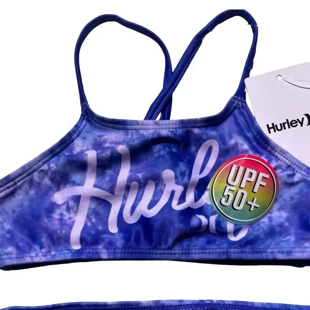 Hurley Girls 2-Piece Tie-Dye Bikini Set Size 6 Medium Blue UPF 50+ NWT